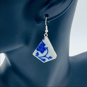 Ceramic Porcelain Tile Blue Floral Earrings